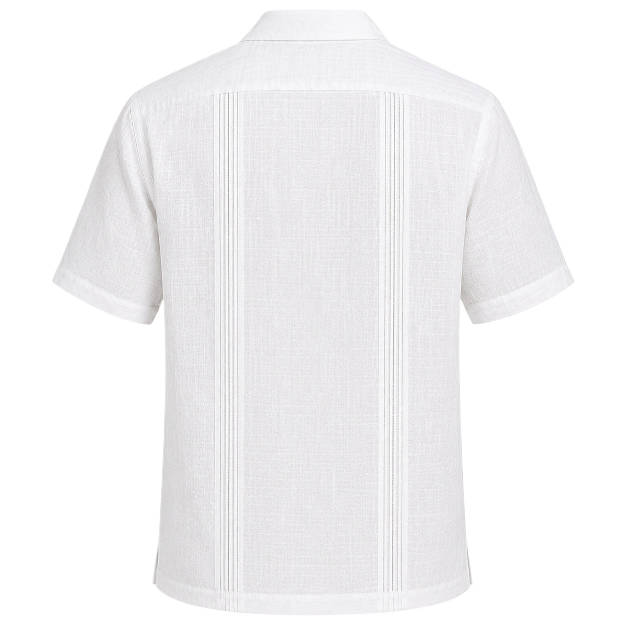 White Linen Guayabera Shirt with Navy Trim