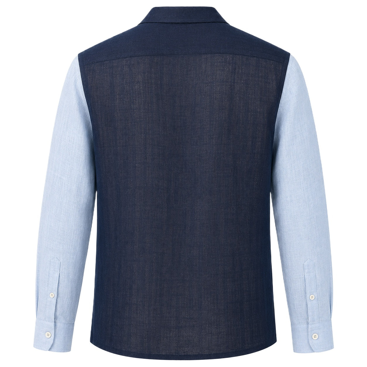 Navy Blue Guayabera Shirt with Light Blue Panels