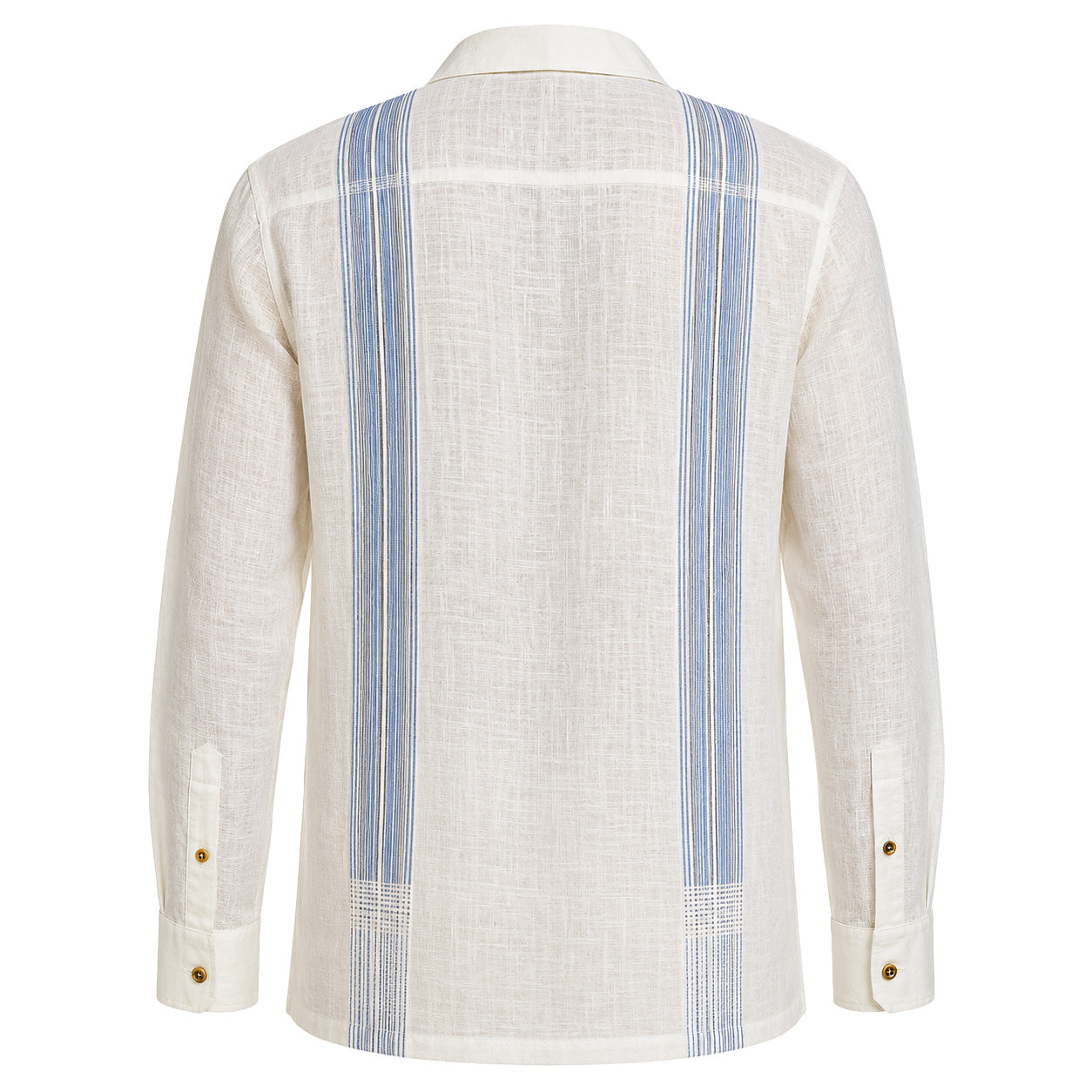 Ivory Linen Guayabera Shirt with Blue Stripes