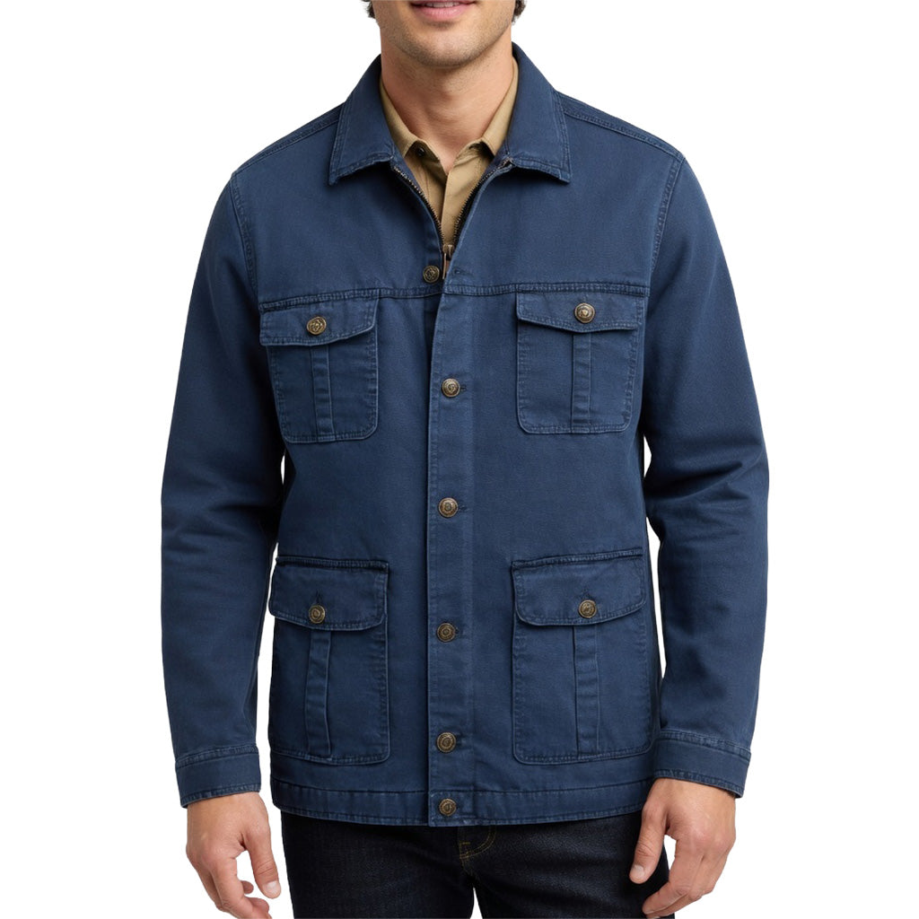Men's Navy Cotton Utility Jacket - Zip Front Workwear Field Coat