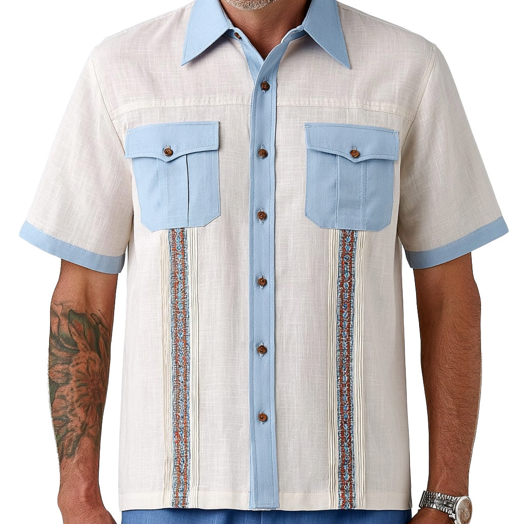 Men’s 100% Linen Retro Resort Guayabera Shirt