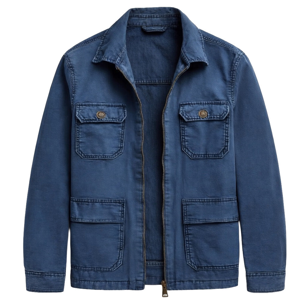 Men's Navy Cotton Utility Jacket - Zip Front Workwear Field Coat