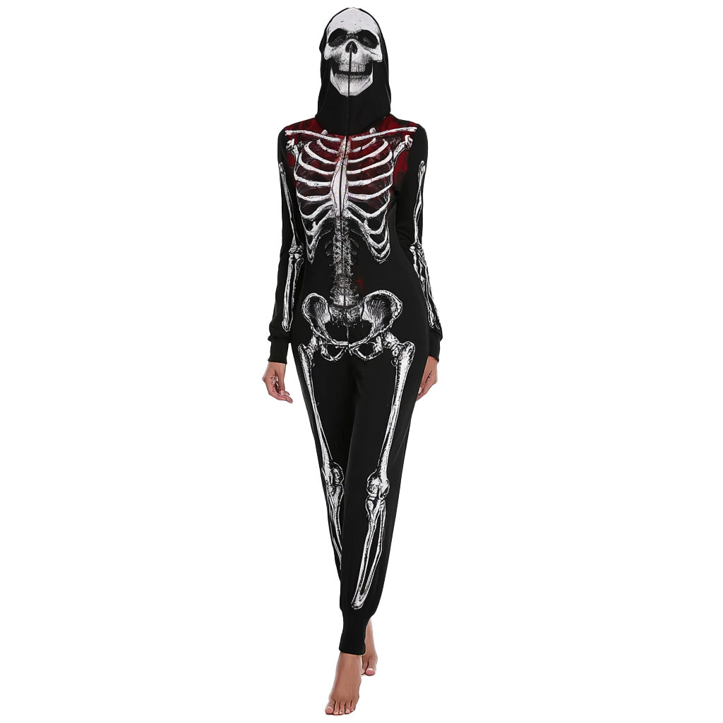 Women’s Hooded Undead Skeleton Jumpsuit Costume