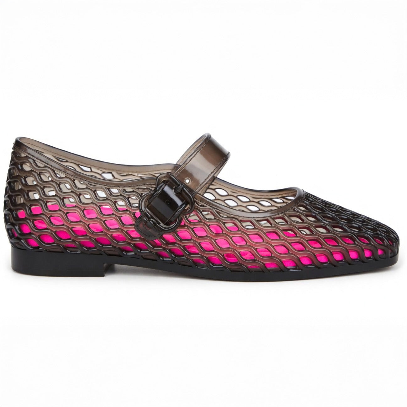 Black & Hot Pink Woven Jelly Mary Jane Shoes