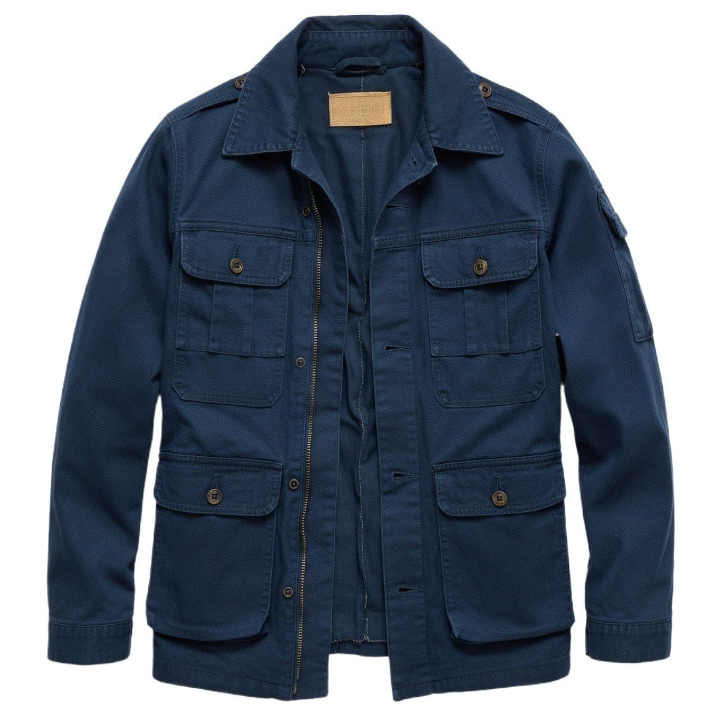 Men's Navy Cotton Utility Jacket - Zip Front Workwear Field Coat