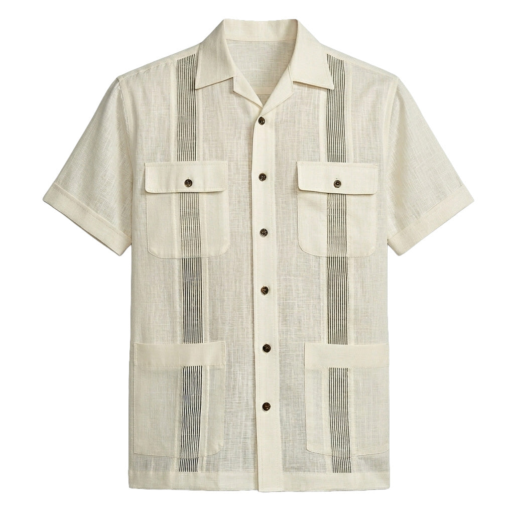 Minimal Stripe Linen Guayabera Shirt