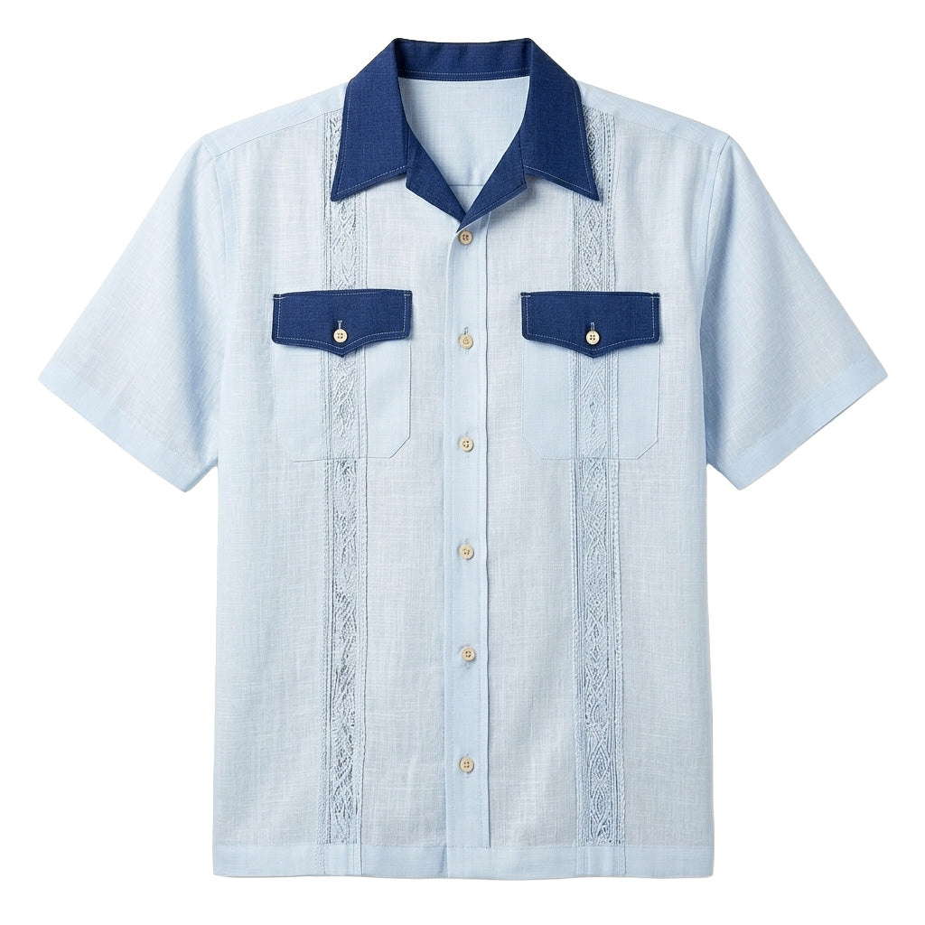 Two-Tone 100% Linen Resort Guayabera Shirt