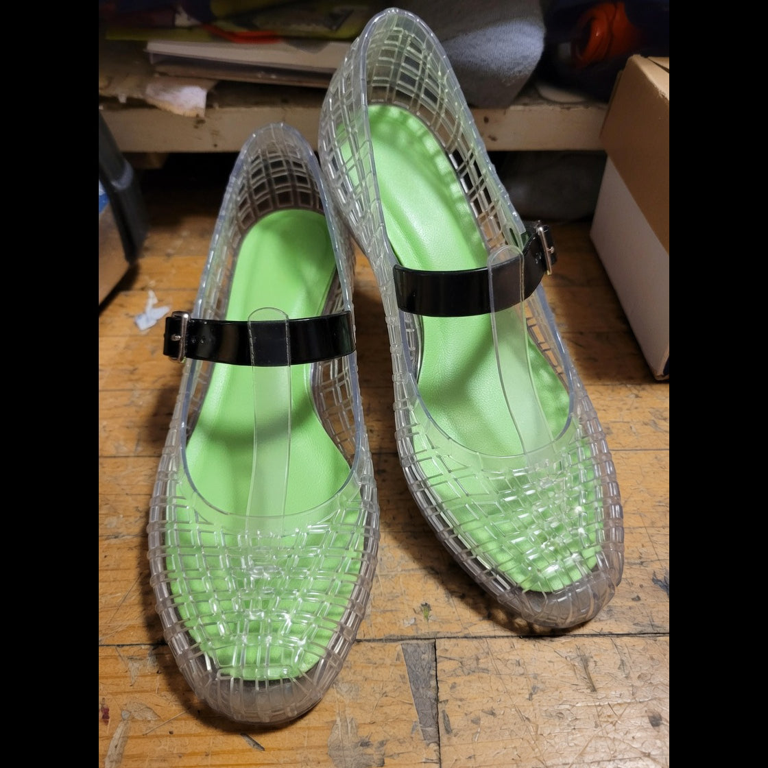 Eco Caged Mary Jane Jelly Flats