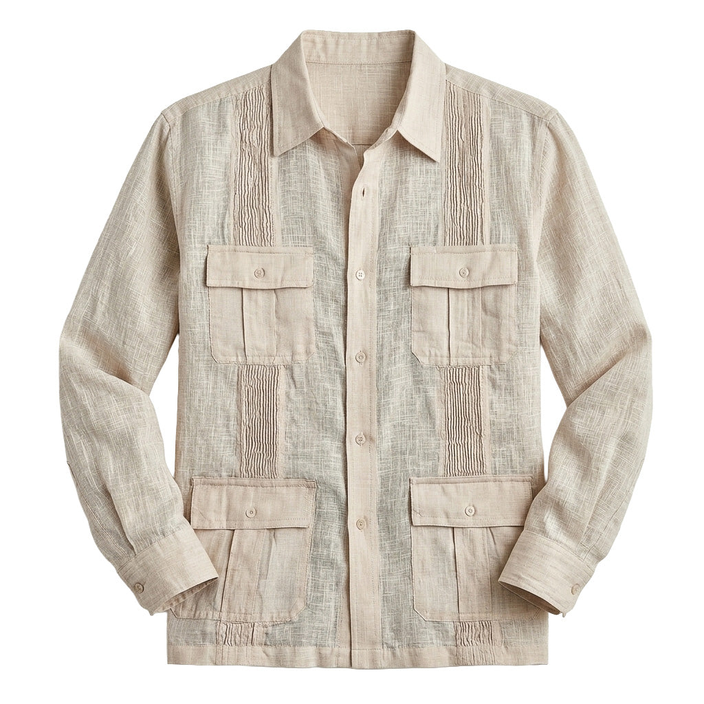 Lightweight Rustic 4-Pocket Linen Guayabera Shirt