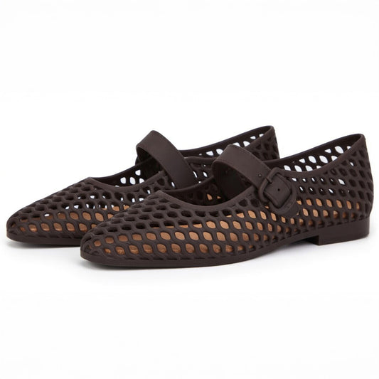 Dark Brown Woven Jelly Mary Jane Shoes