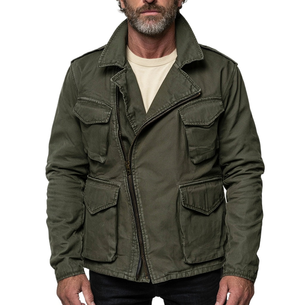 The Crossover Field Jacket | Olive Asymmetric Four-Pocket Jacket