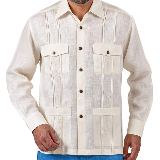 100% Linen Classic 4-Pocket Guayabera Shirt