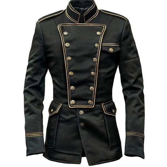 Men's Napoleon Military Jacket Velvet Black Gold Embroidered Double Breasted Ornate Hussar Blazer
