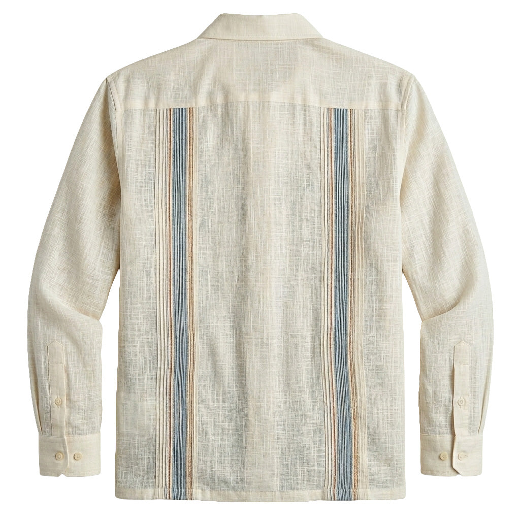 Multi-Stripe Linen Guayabera Shirt