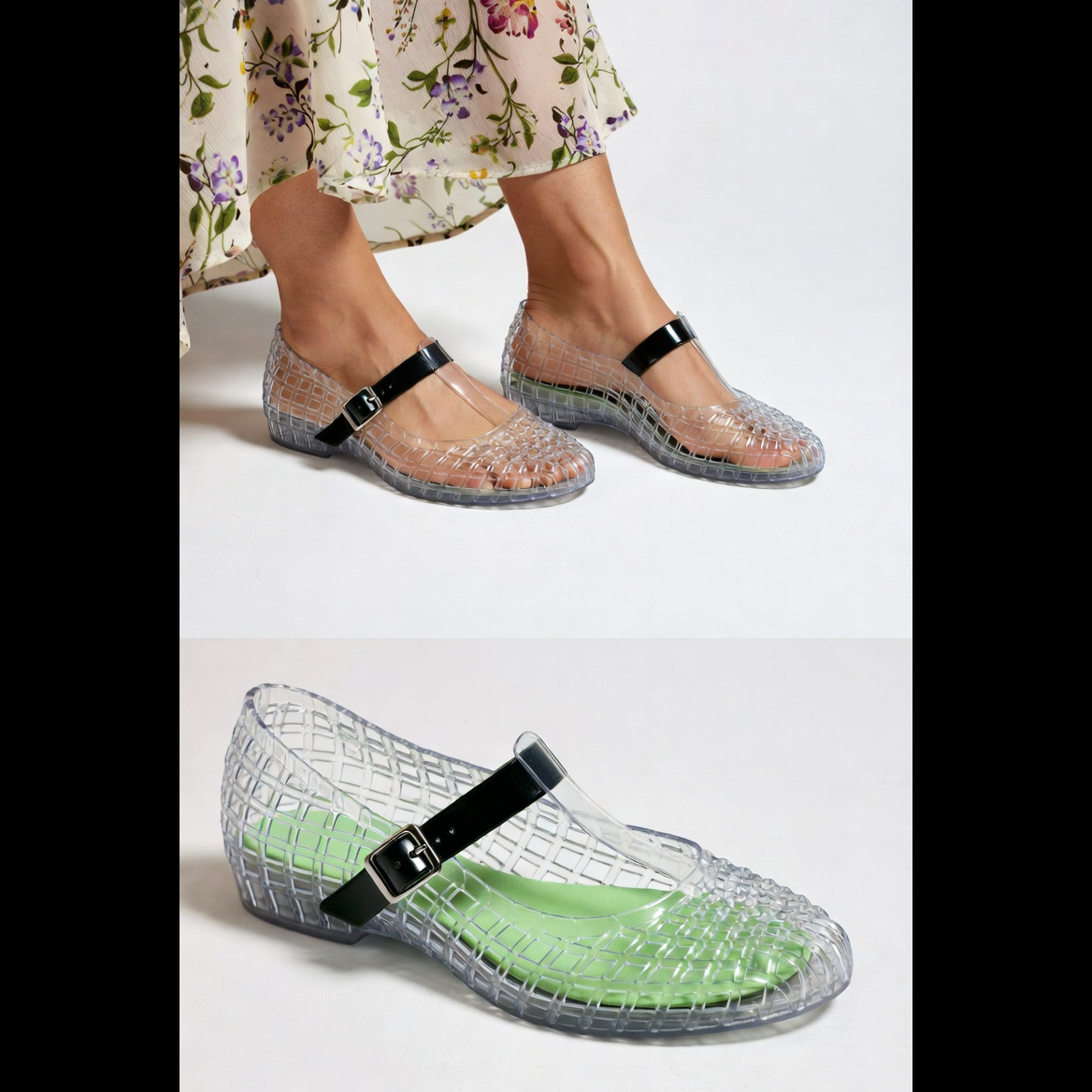 Eco Caged Mary Jane Jelly Flats
