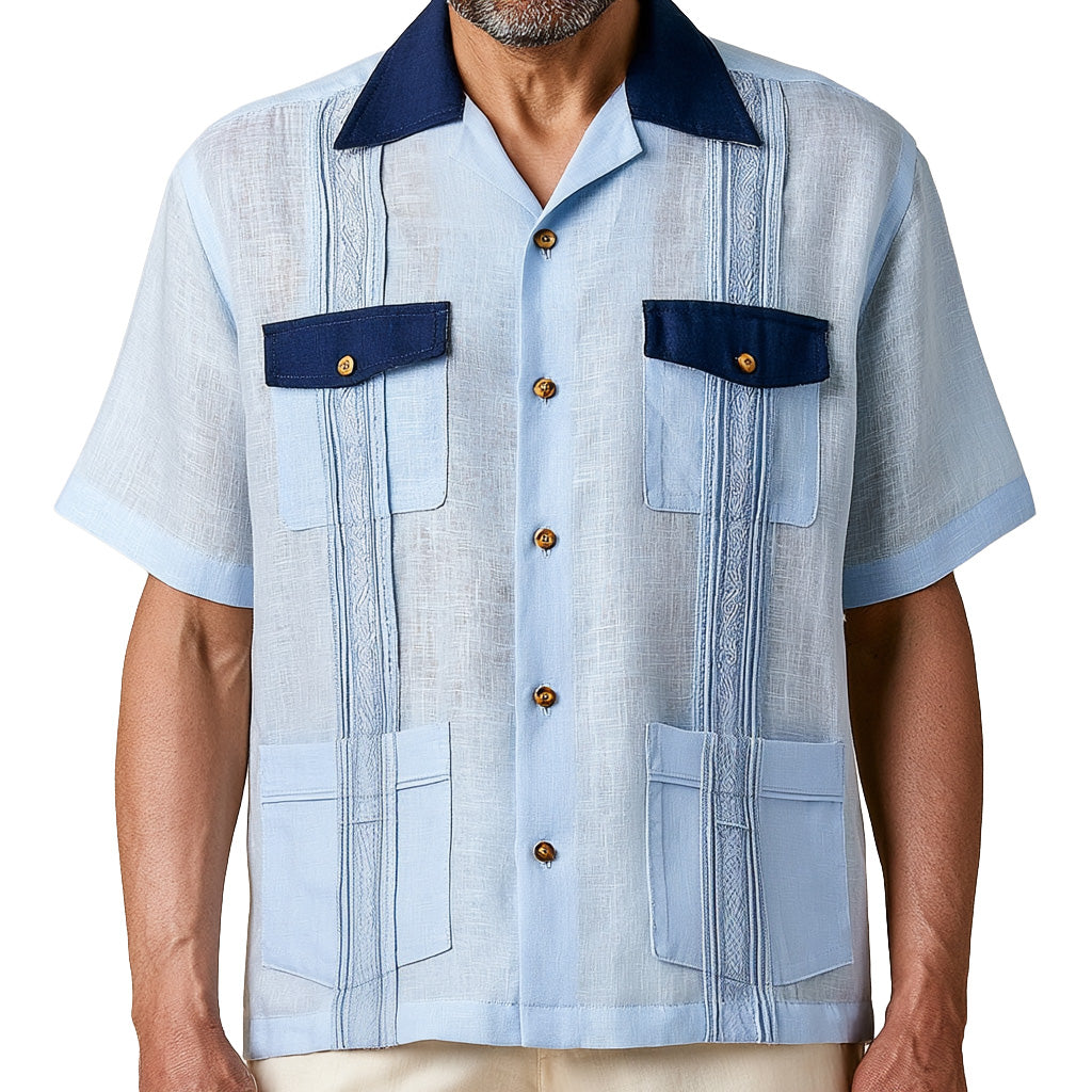 Two-Tone 100% Linen Resort Guayabera Shirt