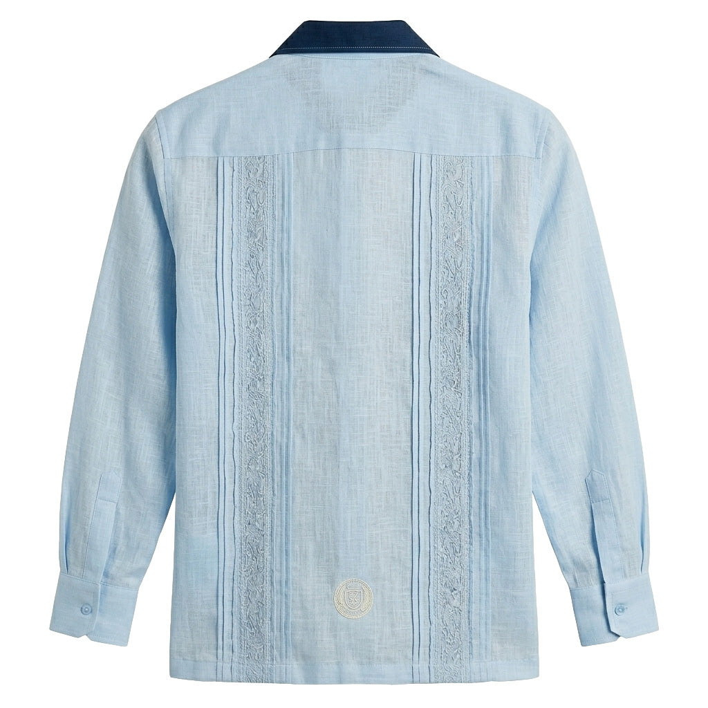 Long Sleeve Two-Tone Linen Guayabera Shirt