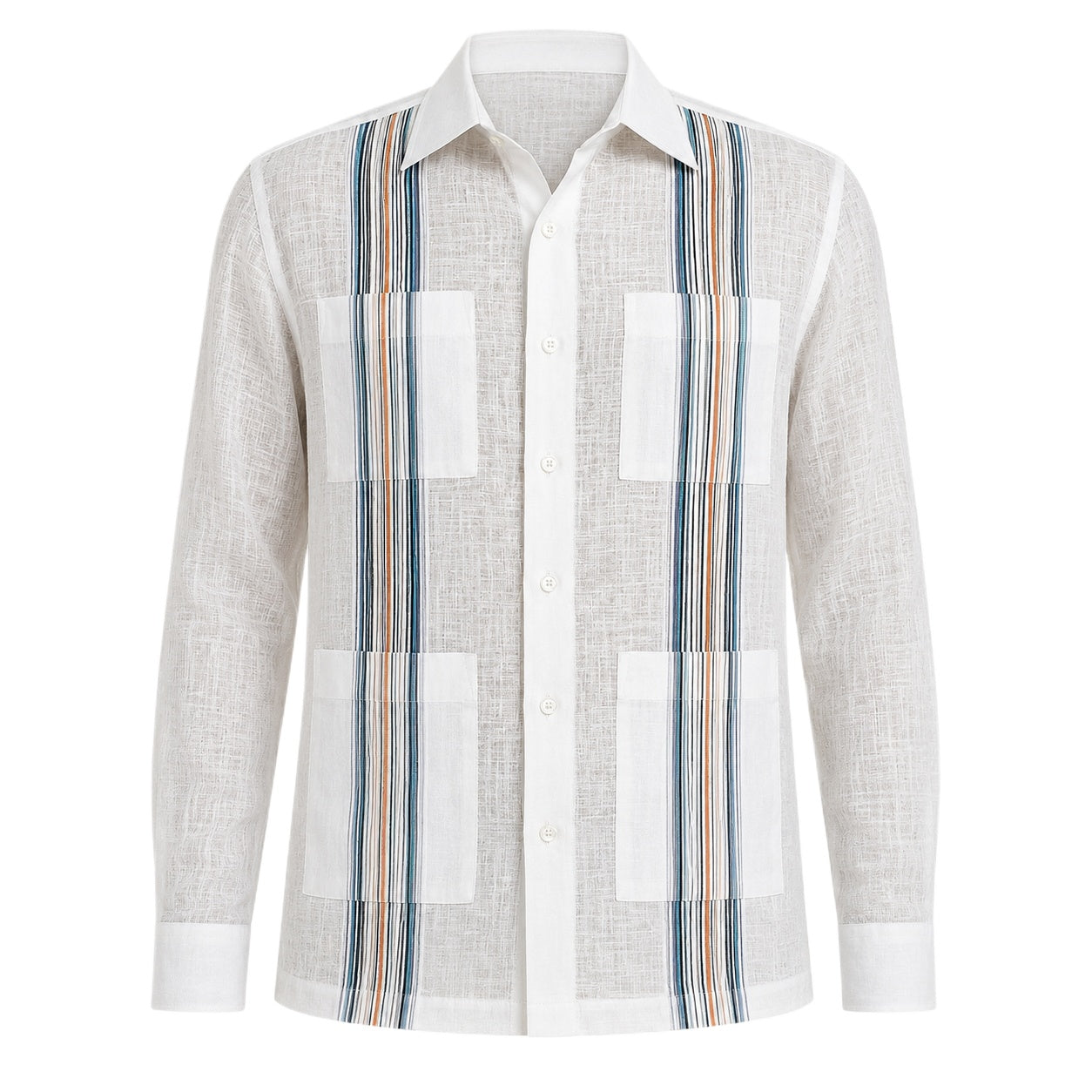 Men’s 100% Linen Multi-Stripe Guayabera Shirt