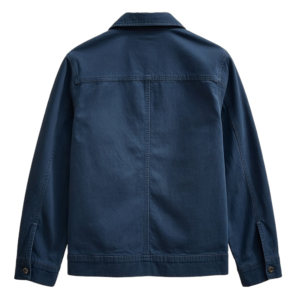 Men's Navy Cotton Utility Jacket - Zip Front Workwear Field Coat