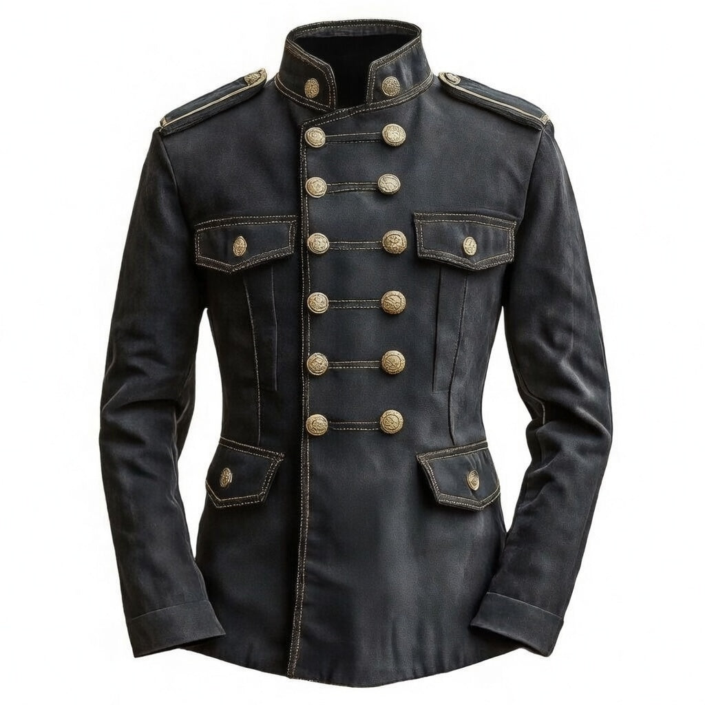 Men's Napoleon Military Jacket Velvet Black Gold Embroidered Double Breasted Ornate Hussar Blazer Cropped Fit
