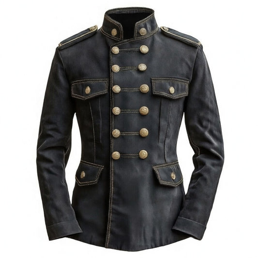 Men's Napoleon Military Jacket Velvet Black Gold Embroidered Double Breasted Ornate Hussar Blazer Cropped Fit