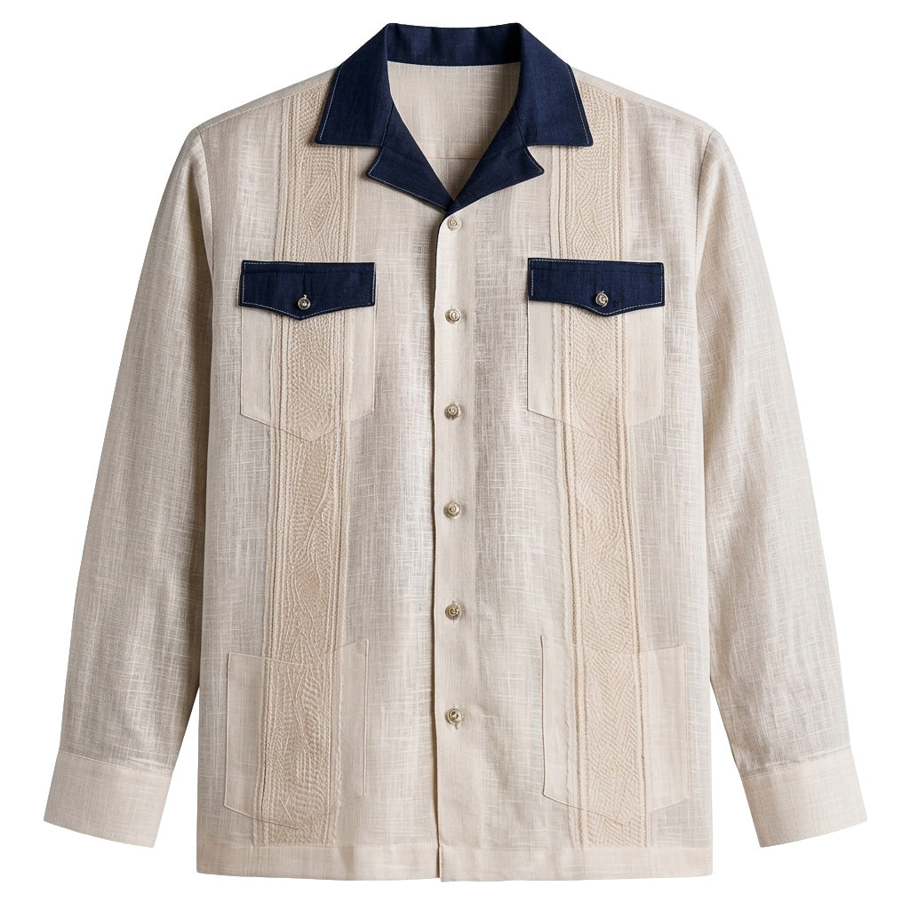 Two-Tone Natural Linen Guayabera Shirt