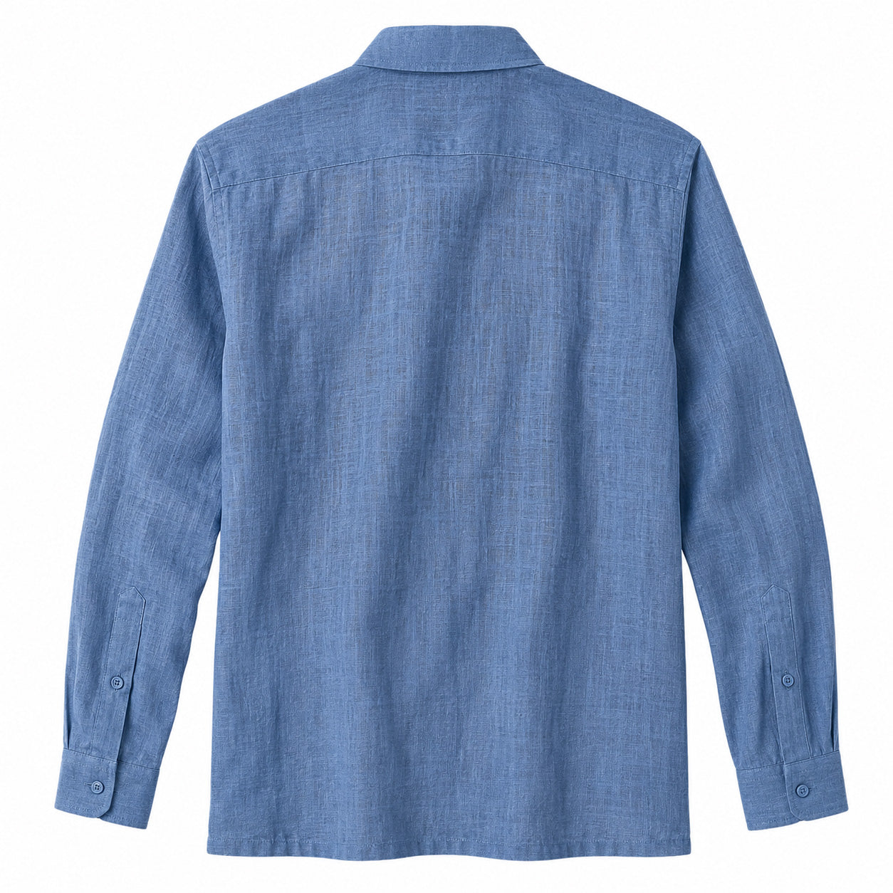 Men’s Blue Linen Guayabera Shirt with Multi-Stripe Panels