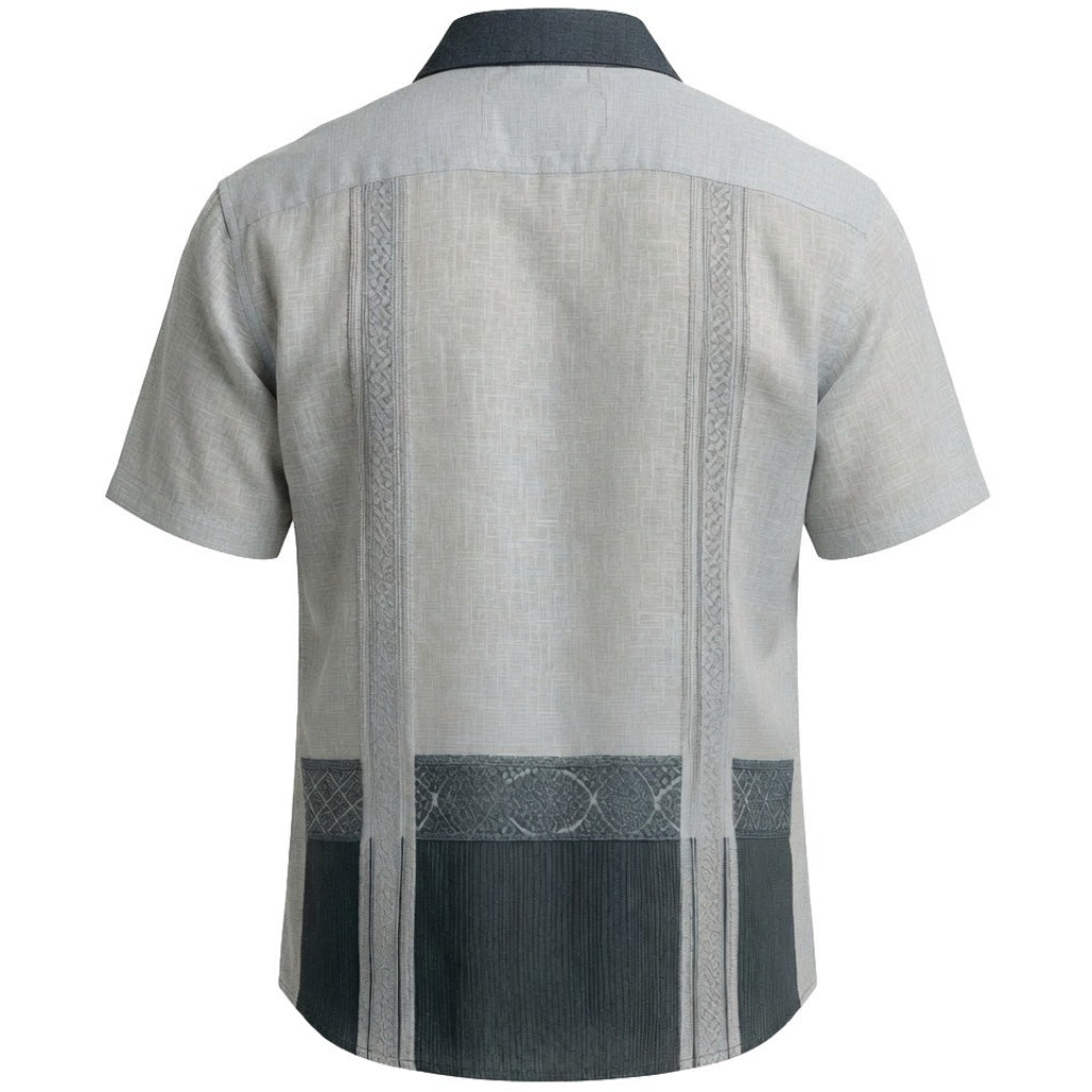 Two-Tone Border Linen Guayabera Shirt