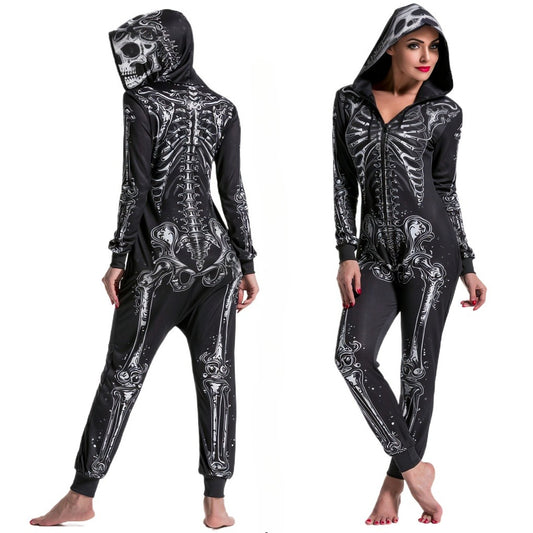Women’s Hooded Skull Skeleton Jumpsuit Costume