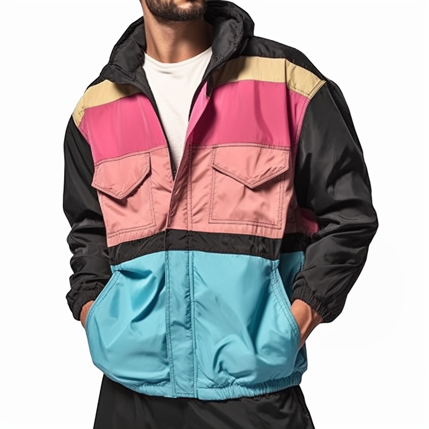 Retro Color Block Jacket Men's Vintage 90s Color Block Jacket Lightweight Men Bomber Jacket ...