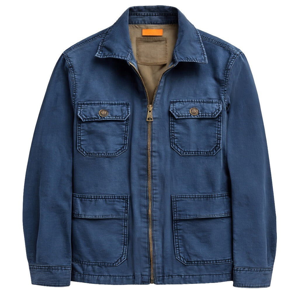 Men's Navy Cotton Utility Jacket - Zip Front Workwear Field Coat