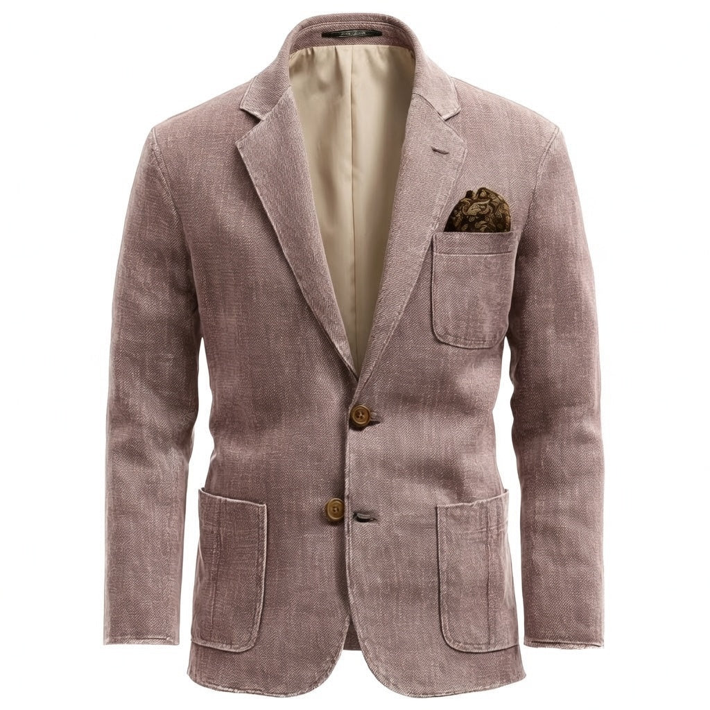 Men's Dusty Rose Textured Linen Blazer - Lightweight Casual Sport Coat