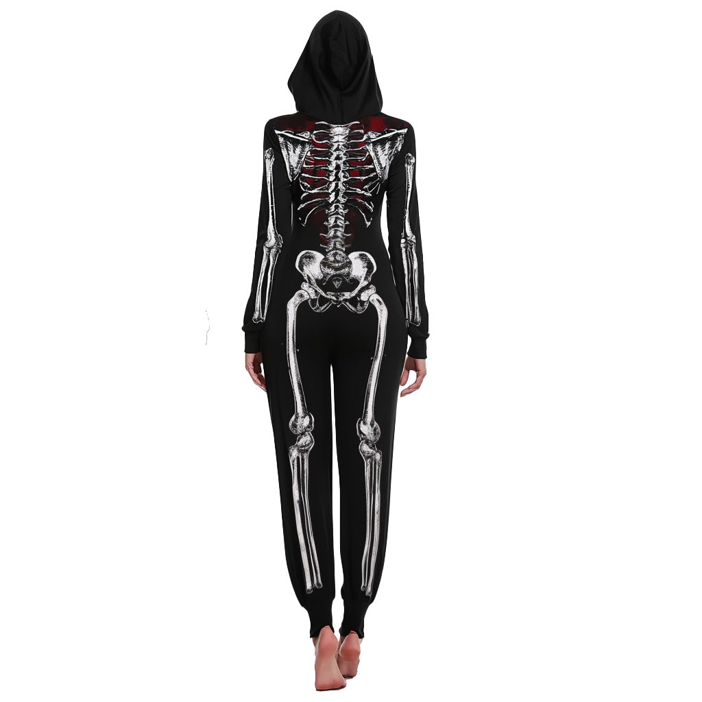 Women’s Hooded Undead Skeleton Jumpsuit Costume