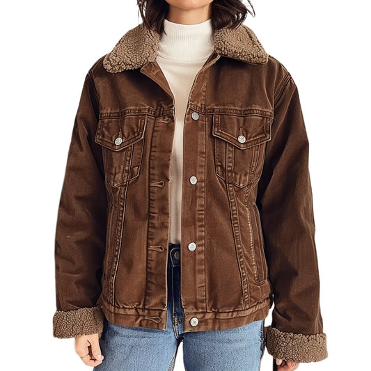 Veste d'hiver marron Barn – Doublure sherpa pour femme