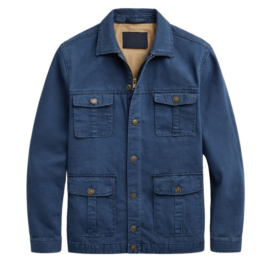 Men's Navy Cotton Utility Jacket - Zip Front Workwear Field Coat