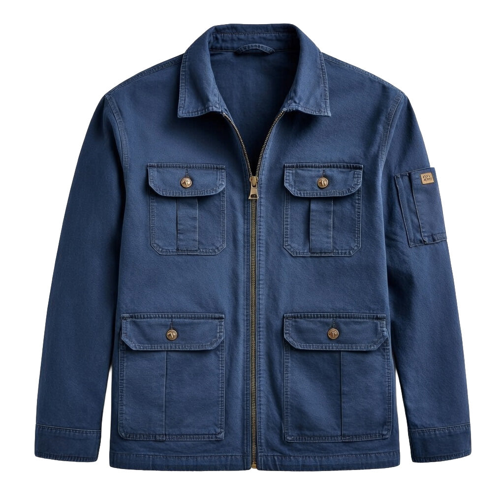 Men's Navy Cotton Utility Jacket - Zip Front Workwear Field Coat