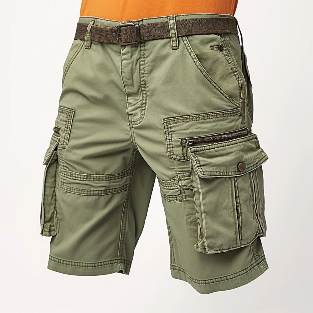 Man Cargo Shorts Stretch Washed Vintage Have Belted and Pockets
