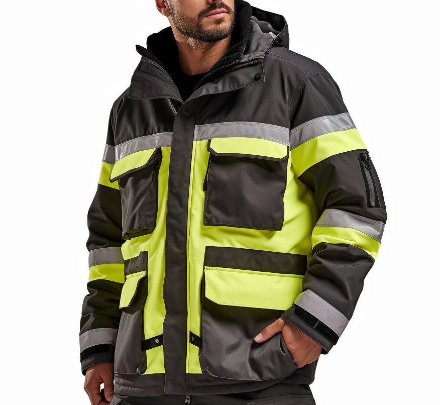 Multi-Pocket High-Visibility Safety Parka - Waterproof Work Coat