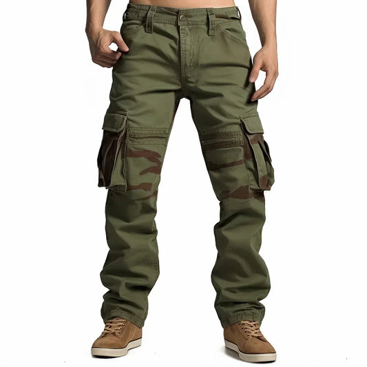 Pantalon cargo militaire ample et droit pour homme, poches multiples
