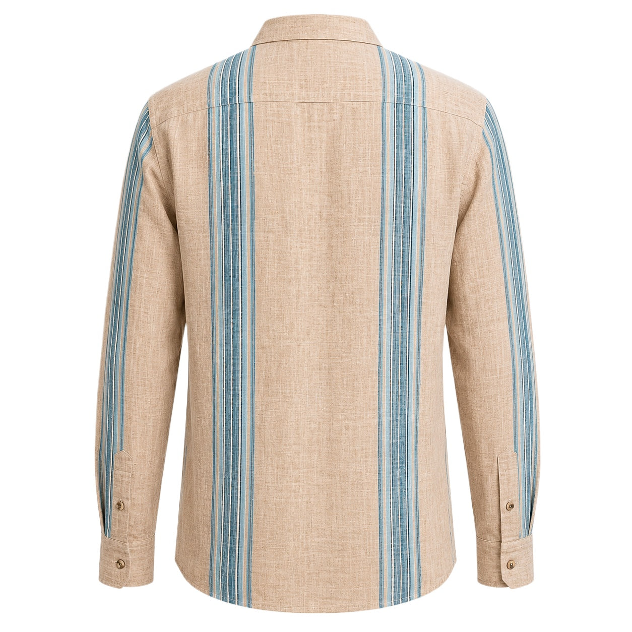 Sand Linen Guayabera Shirt with Blue Stripes