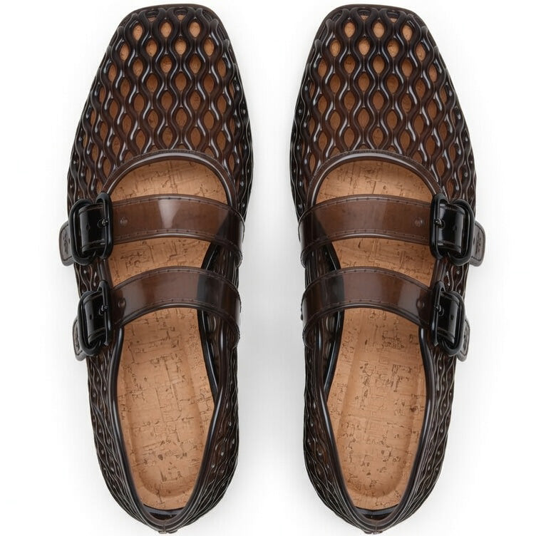 Dark Brown Woven Jelly Mary Jane Shoes