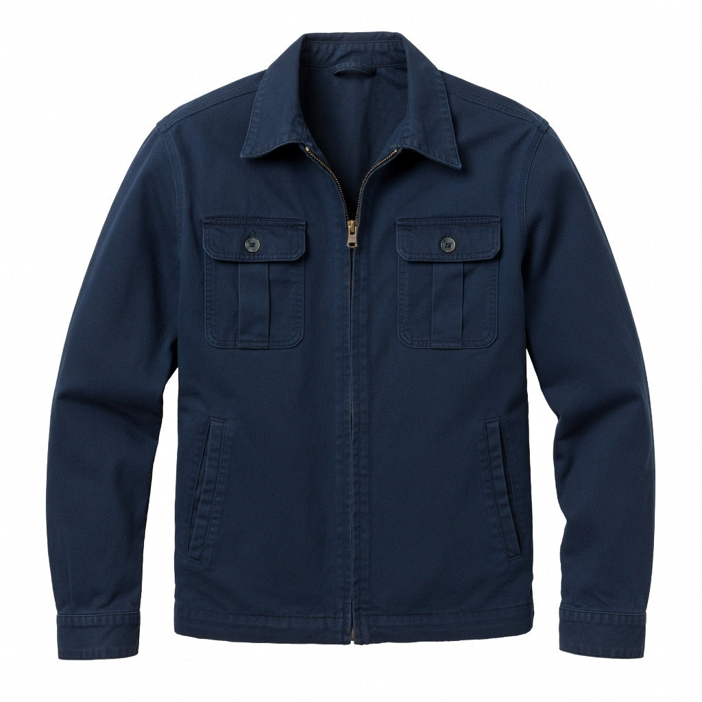 Men's Navy Cotton Utility Jacket - Zip Front Workwear Field Coat