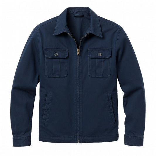 Men's Navy Cotton Utility Jacket - Zip Front Workwear Field Coat