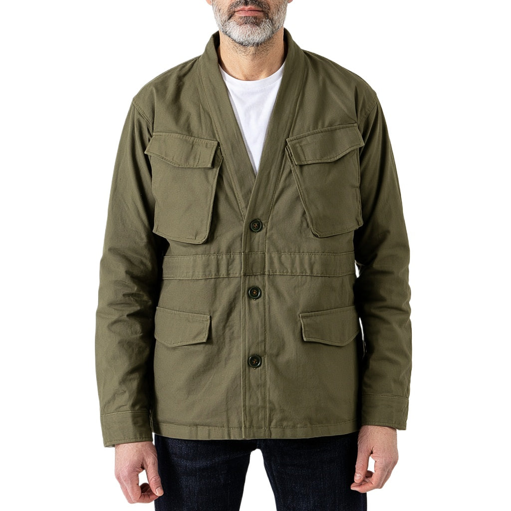 High Hip Band Field Jacket | Short Olive Four-Pocket Jacket