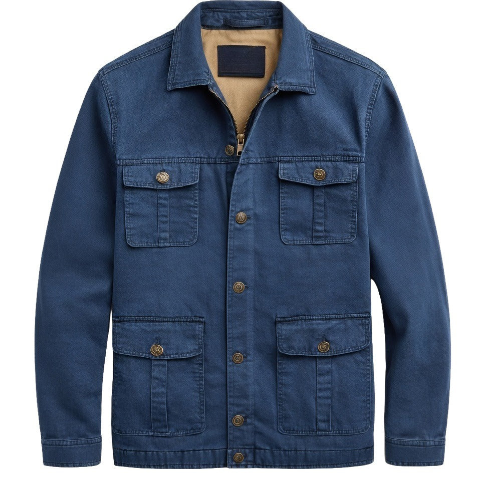 Men's Navy Cotton Utility Jacket - Zip Front Workwear Field Coat