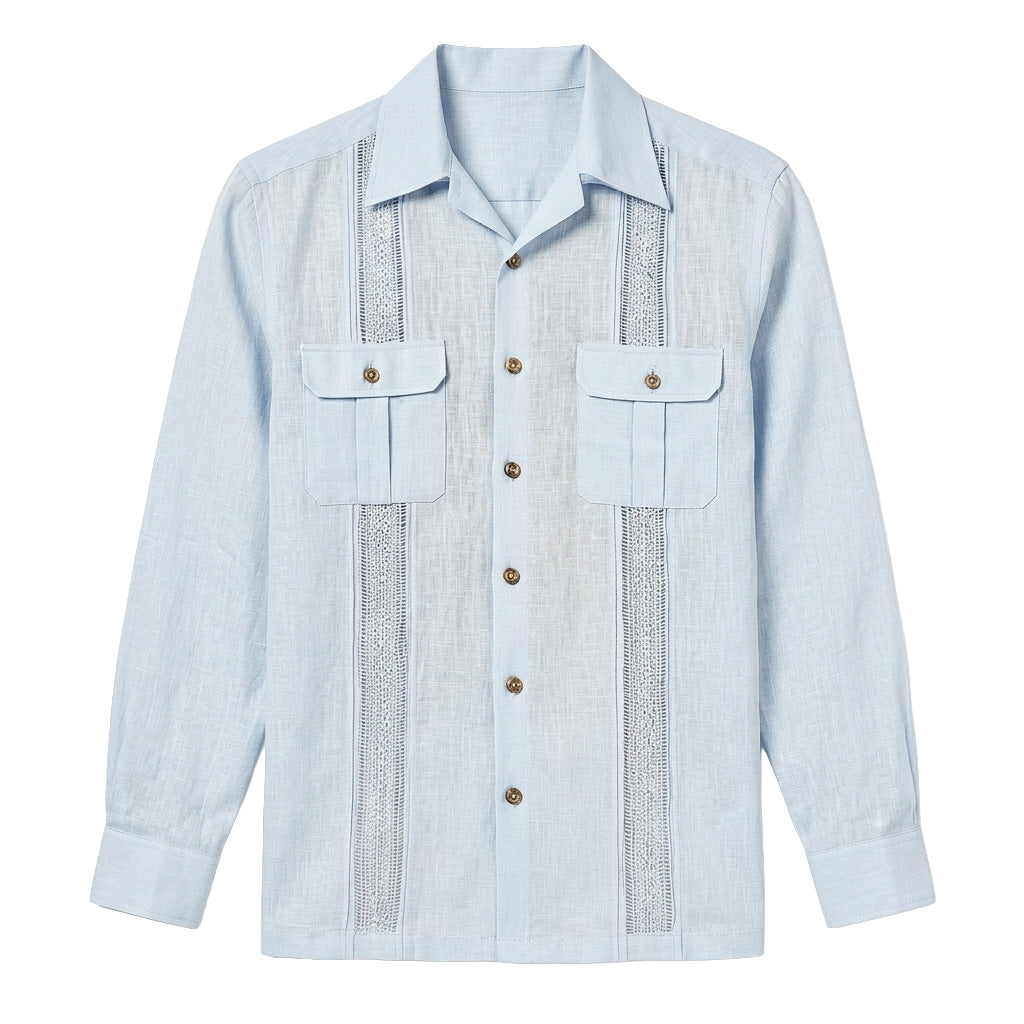Men’s 100% Linen Classic Long Sleeve Guayabera Shirt