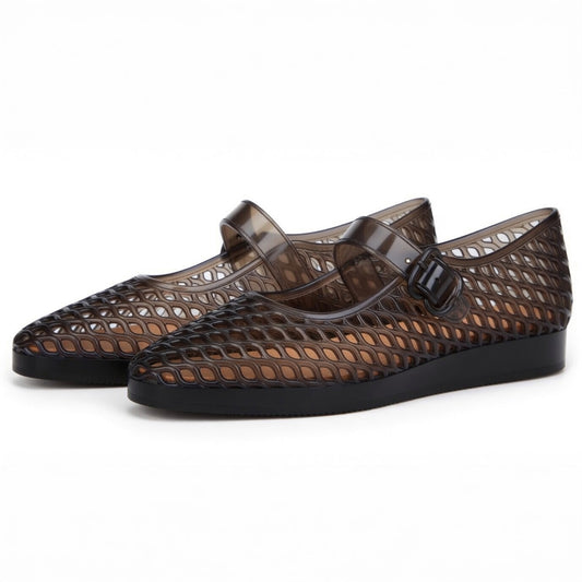 Dark Brown Woven Jelly Mary Jane Shoes