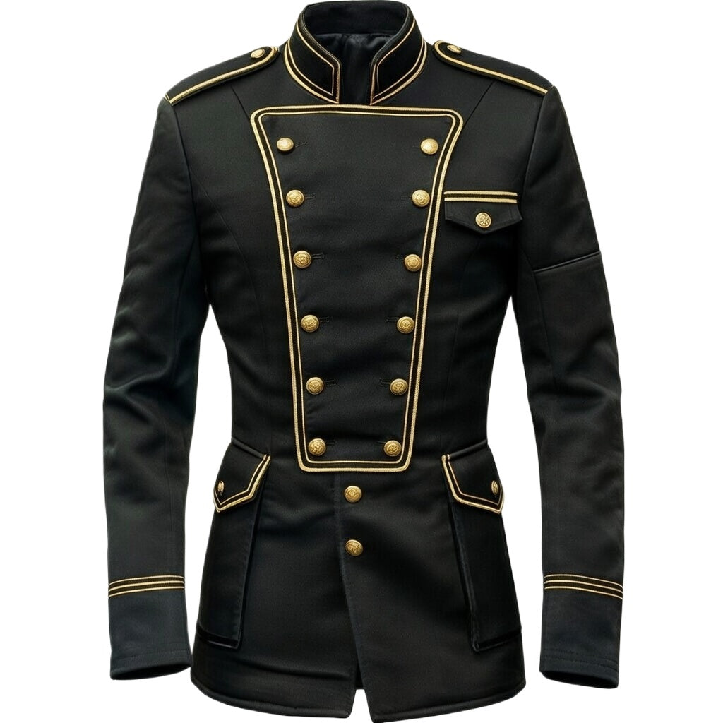 Men's Napoleon Military Jacket Velvet Black Gold Embroidered Double Breasted Ornate Hussar Blazer
