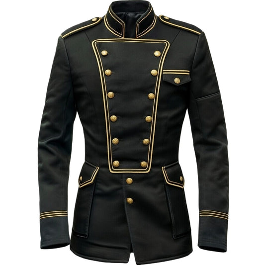 Men's Napoleon Military Jacket Velvet Black Gold Embroidered Double Breasted Ornate Hussar Blazer