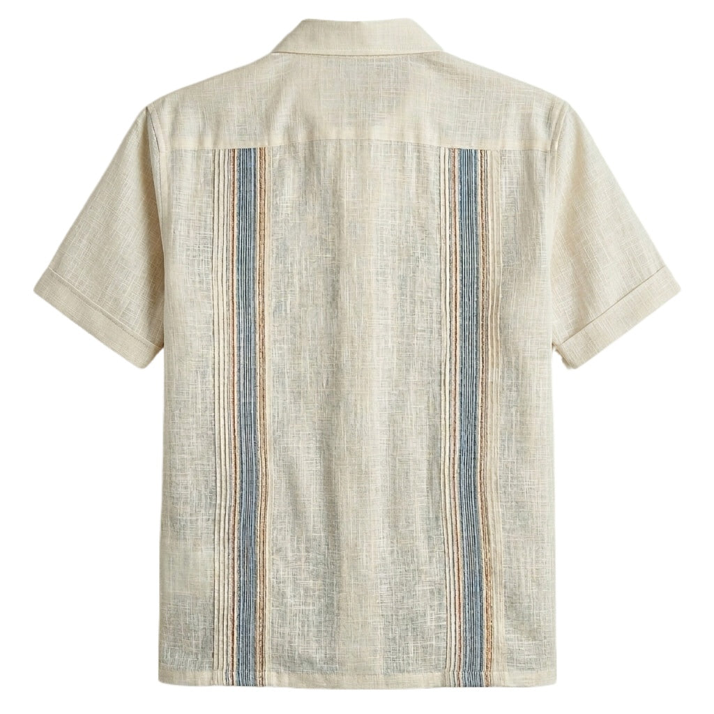 Ivory Linen Guayabera Shirt with Stripe Trim